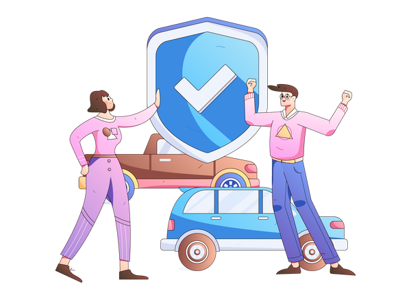 Young girl and man taking car insurance  Illustration