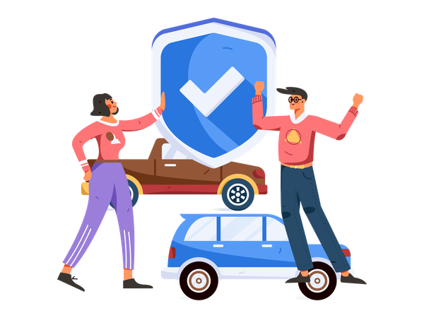 Young girl and man taking car insurance  Illustration