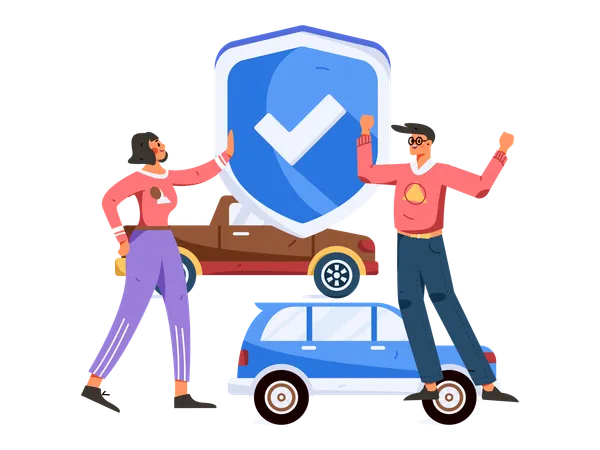 Young girl and man taking car insurance  Illustration