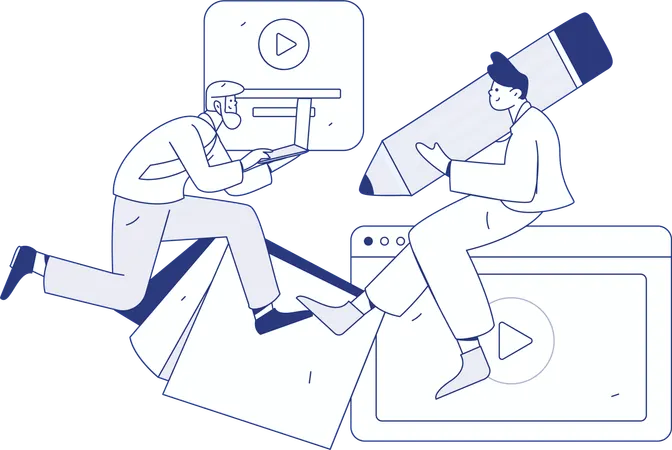 Young girl and man taking Online lecture  Illustration
