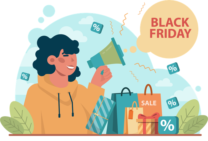 Young girl announcement black friday  Illustration