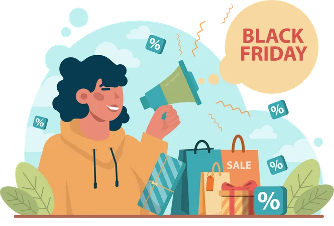 Young girl announcement black friday  Illustration