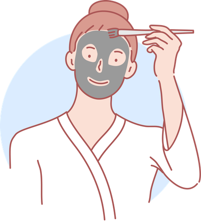 Young girl applying face pack on face  Illustration