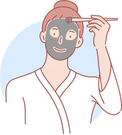 Young girl applying face pack on face  Illustration