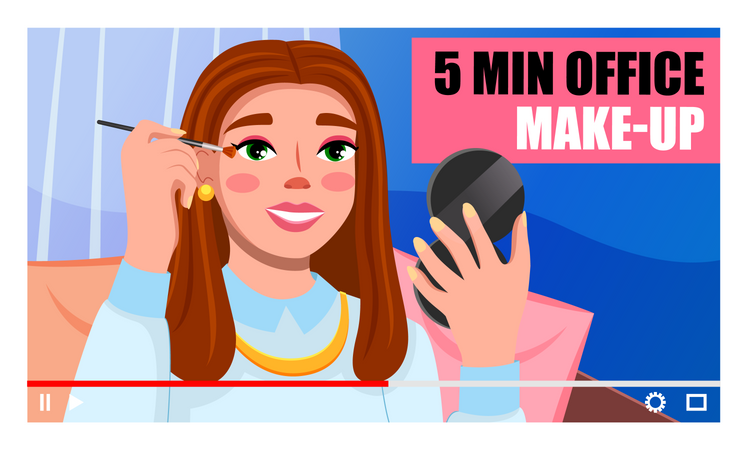 Young girl beauty blogger character showing and teaching how to do makeup  Illustration