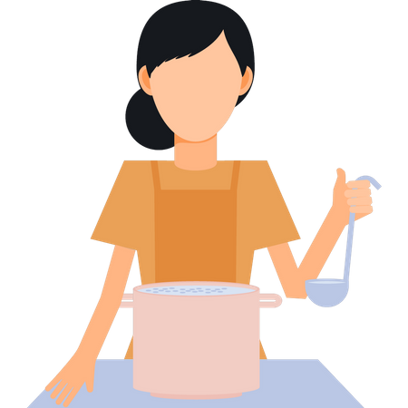 Young girl boiling water  Illustration