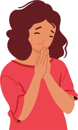 Young Girl Bows In Prayer  Illustration