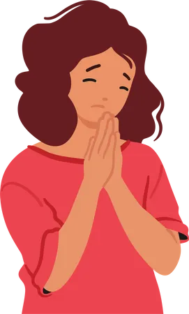 Young Girl Bows In Prayer  Illustration