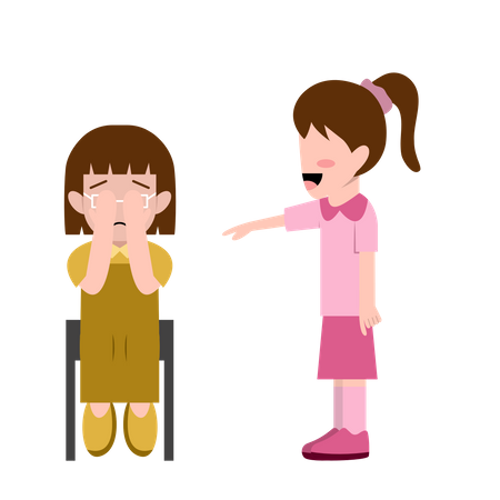 Young Girl Bullying Another Girl  Illustration