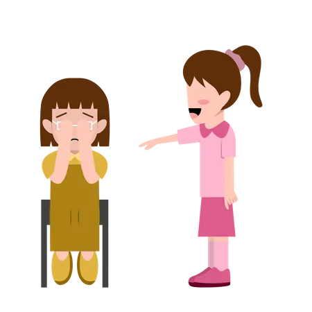 Young Girl Bullying Another Girl  Illustration