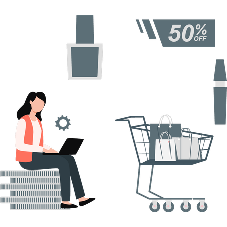 Young girl buying cosmetics online  Illustration