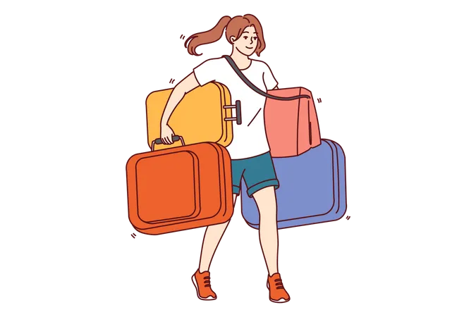 Young girl carrying luggage  Illustration