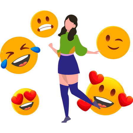 Young girl celebrating Emoji Day  Illustration