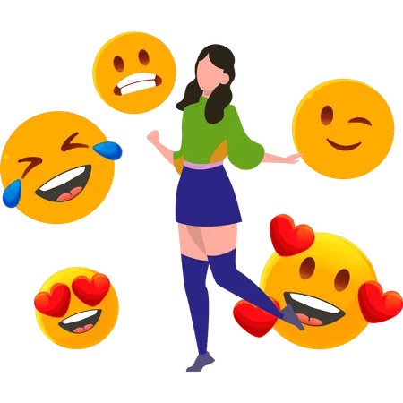 Young girl celebrating Emoji Day  Illustration