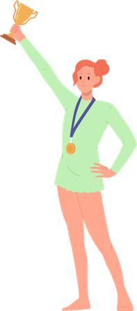 Young Girl celebrating success and victory while holding trophy cup  Illustration