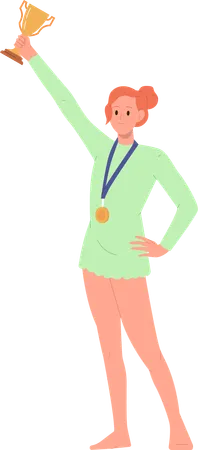 Young Girl celebrating success and victory while holding trophy cup  Illustration