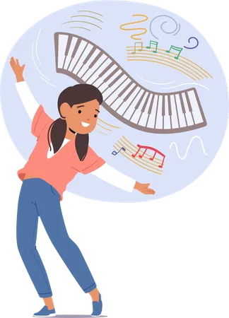 Young Girl Character Enthusiastically Engages In Music Classes Learning To Play Instruments And Read Notes With A Smile Fostering A Lifelong Passion For Music Cartoon People Vector Illustration Illustration