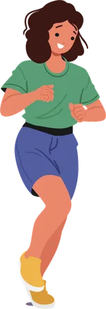 Young Girl Character Jogging With Smile Wearing Green Shirt  Illustration