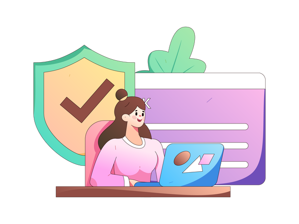 Young girl checking system security  Illustration