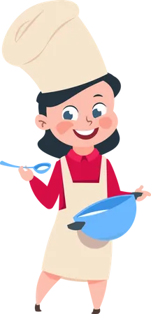 Young girl chef making food Illustration