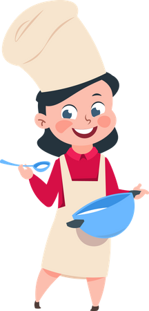 Young girl chef making food  Illustration