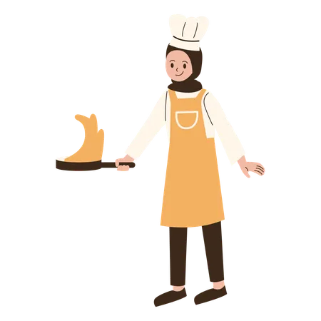 Young girl chef shows cooking  Illustration