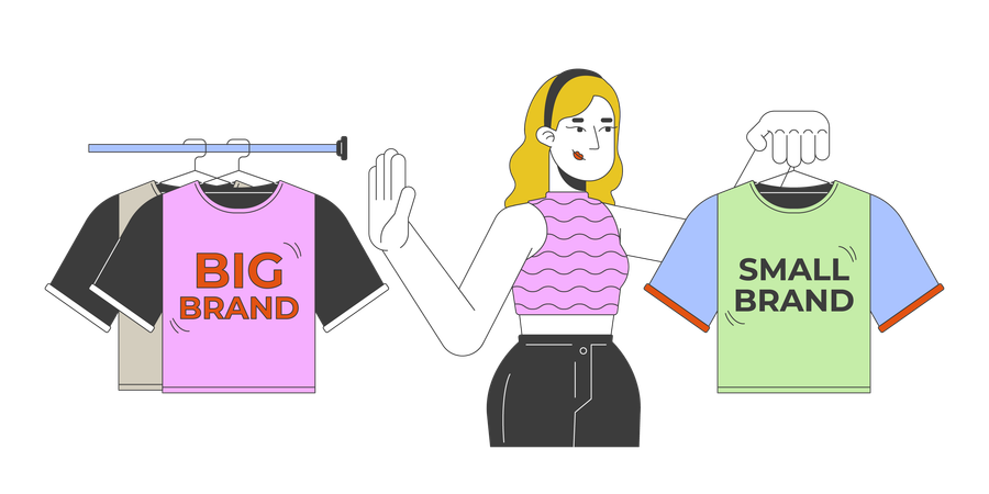 Young girl Choosing small brand clothes  Illustration