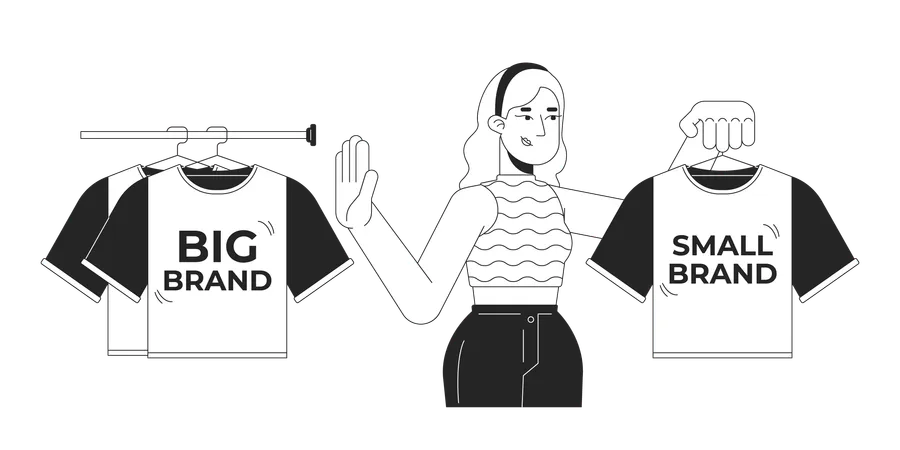 Young girl Choosing small brand clothes  Illustration