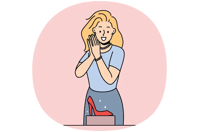 Young girl clapping and watching high heels  Illustration