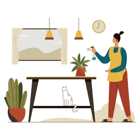 Young Girl Cleaning Home  Illustration