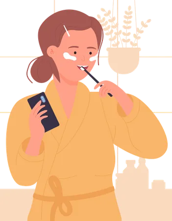 Young girl cleaning teeth  Illustration