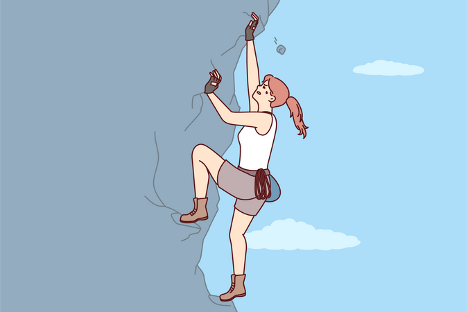 Young girl climbing Mountain  Illustration