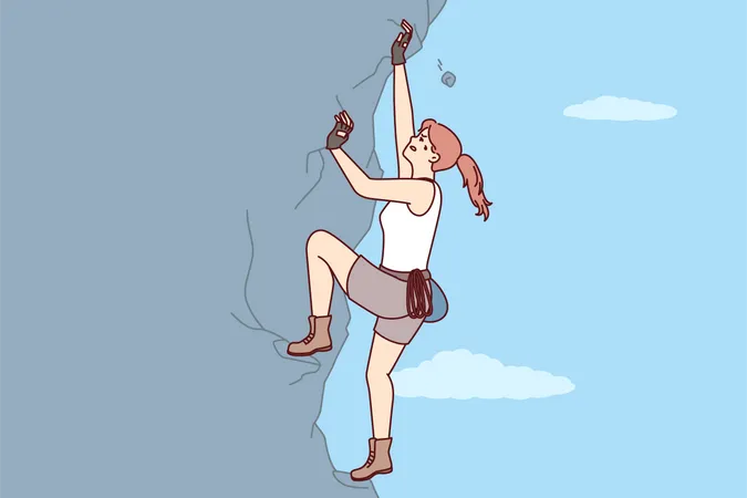 Young girl climbing Mountain  Illustration