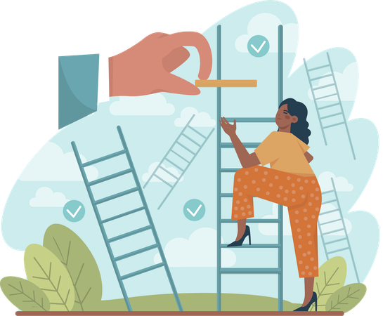 Young girl climbing on ladder  Illustration
