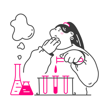 Young girl conducts a chemistry experiment  Illustration