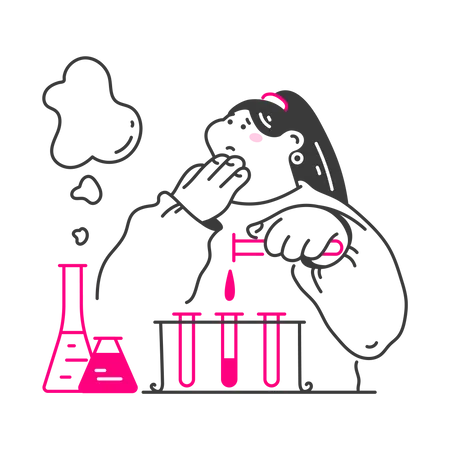 Young girl conducts a chemistry experiment  Illustration