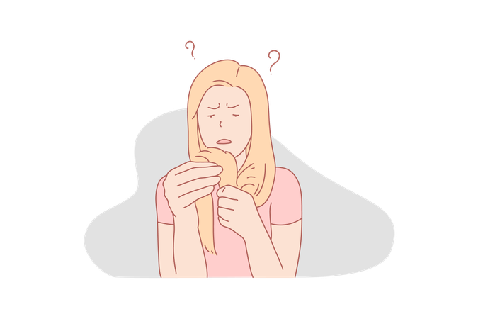 Young girl confused about poor hair condition  Illustration