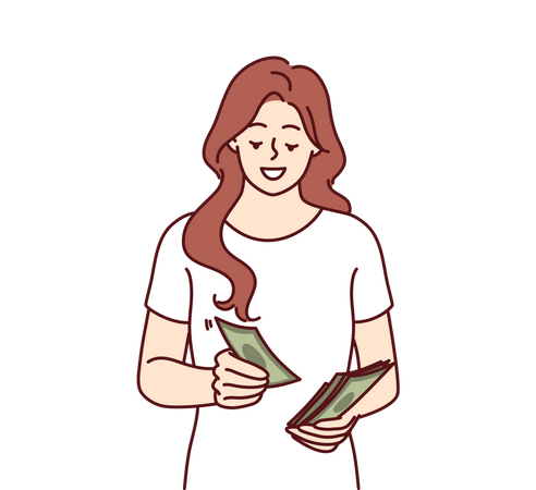 Young girl counting cash  Illustration