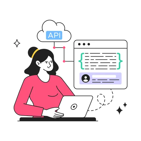 Young girl developing cloud api  Illustration
