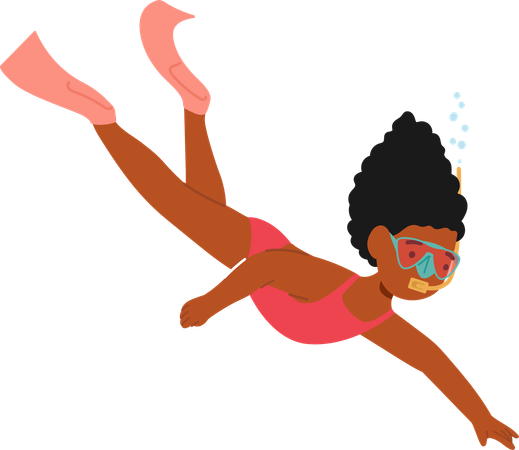 Young Girl Diving Into Clear Water  Illustration