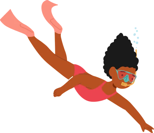 Young Girl Diving Into Clear Water  Illustration