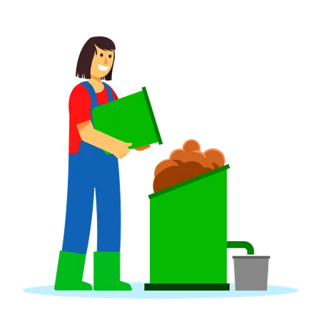 Young Girl Do Eco Friendly Activity Flat Vector Illustration Illustration
