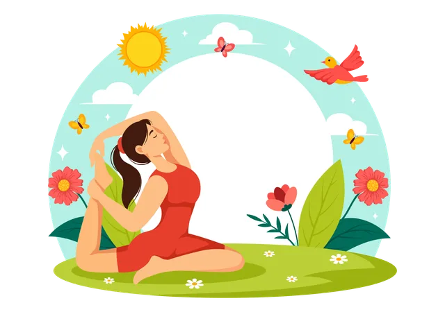 Young girl doing asana  Illustration