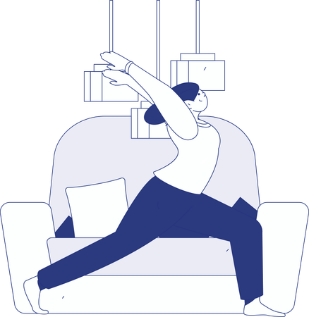 Young girl doing body stretching exercise at home  Illustration