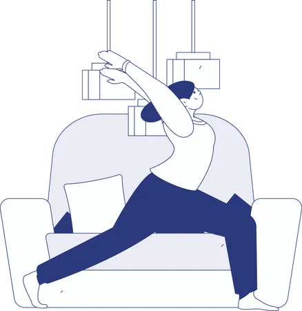 Young girl doing body stretching exercise at home  Illustration