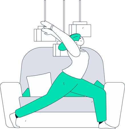 Young girl doing body stretching exercise at home  Illustration