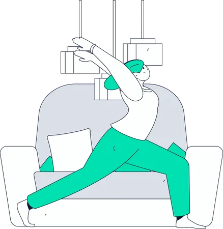 Young girl doing body stretching exercise at home  Illustration