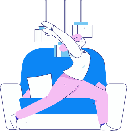 Young girl doing body stretching exercise at home  Illustration