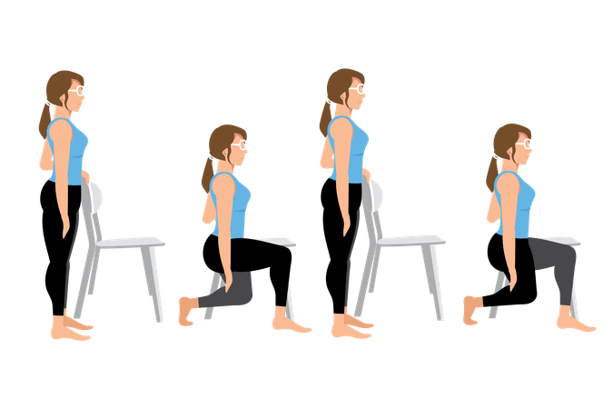 Young girl doing Chair lunge  Illustration