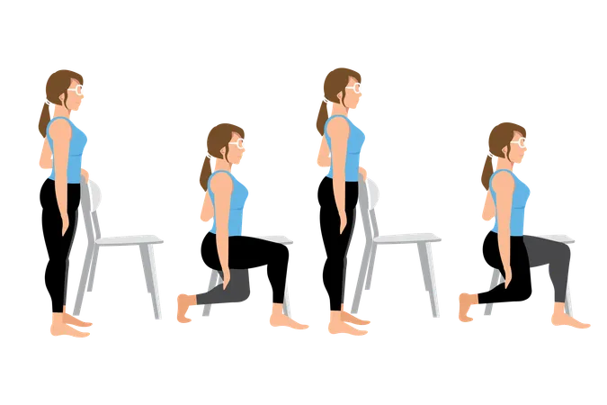 Young girl doing Chair lunge  Illustration